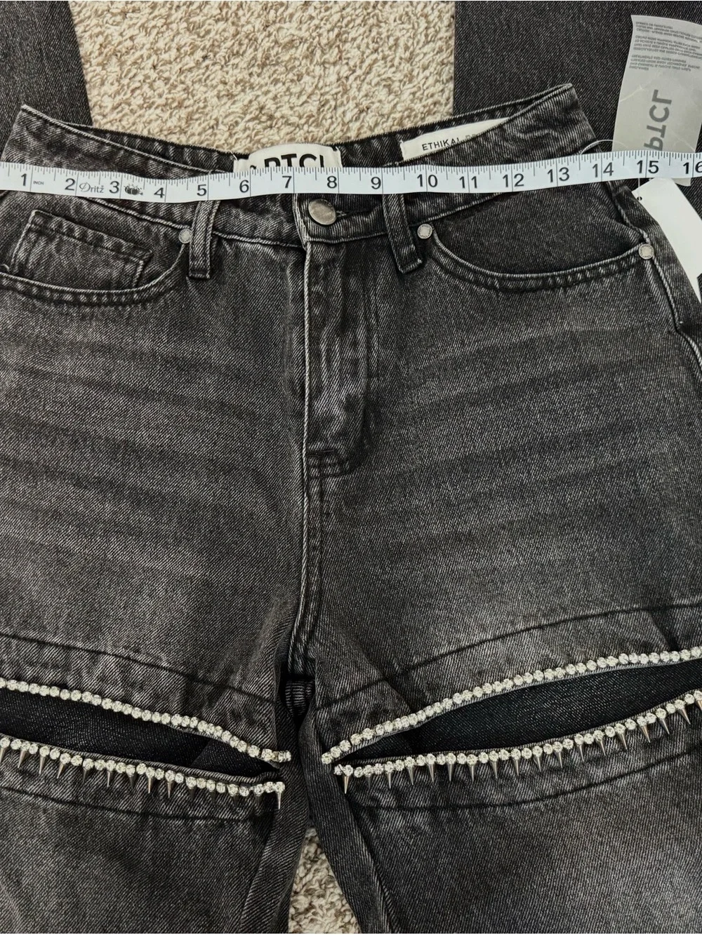 TCL Black Washed Jeans with Decorative slits at thighs